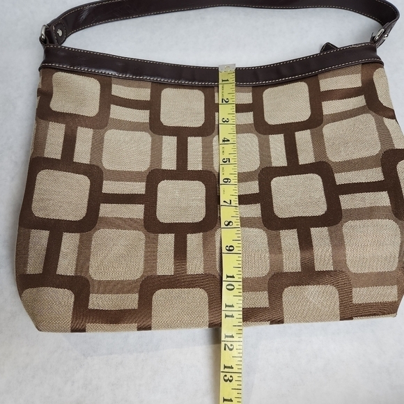 Shoulder bag Y2K Tote Hand bag Purse Vegan leather Cotton fabric Brown, tan - Picture 14 of 16
